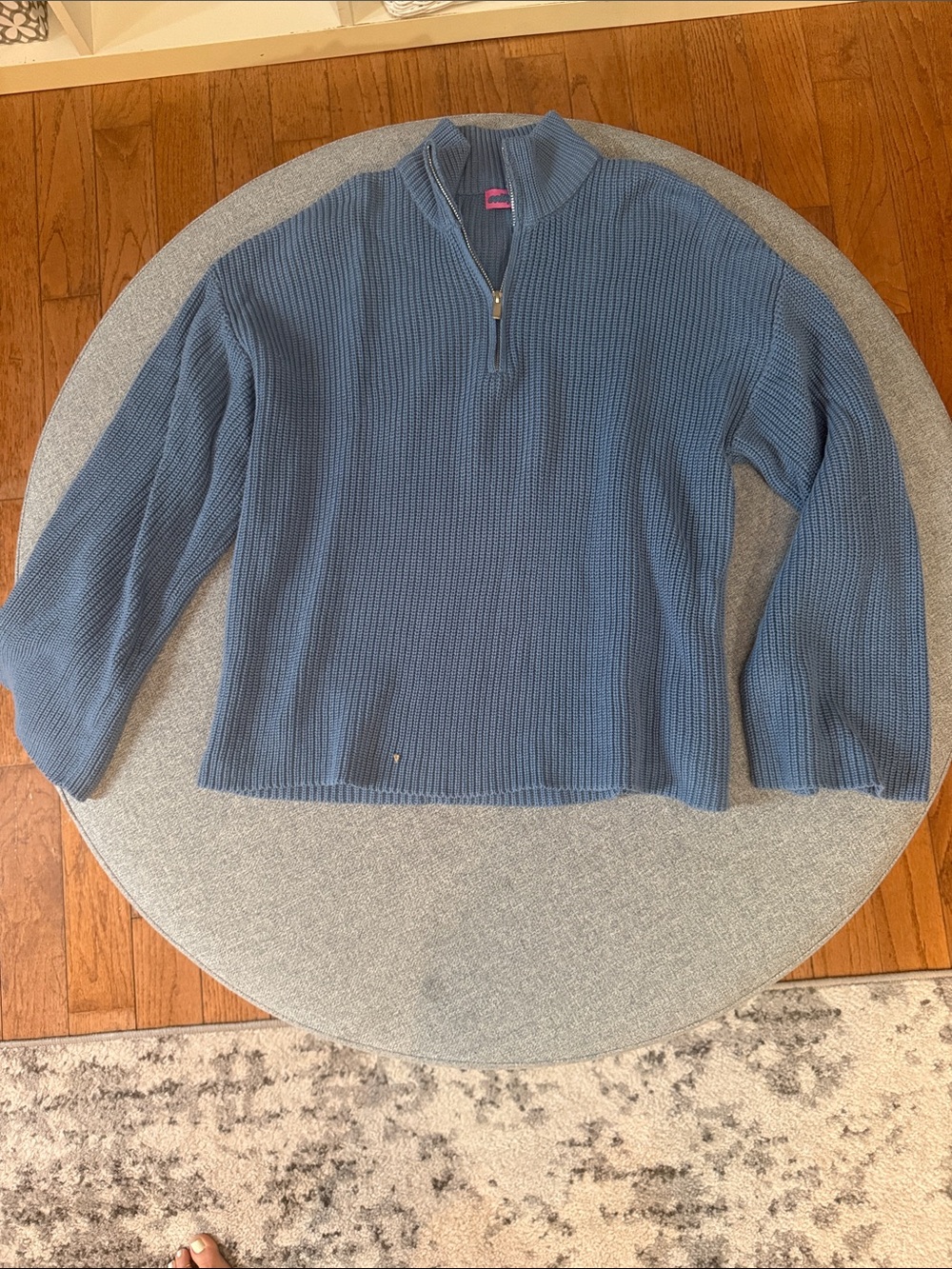 Edikted Slate Blue Half-Zip Ribbed Sweater